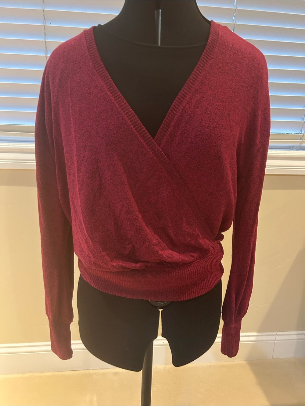 Anthropologie Burgundy Wrap V-Neck Pullover